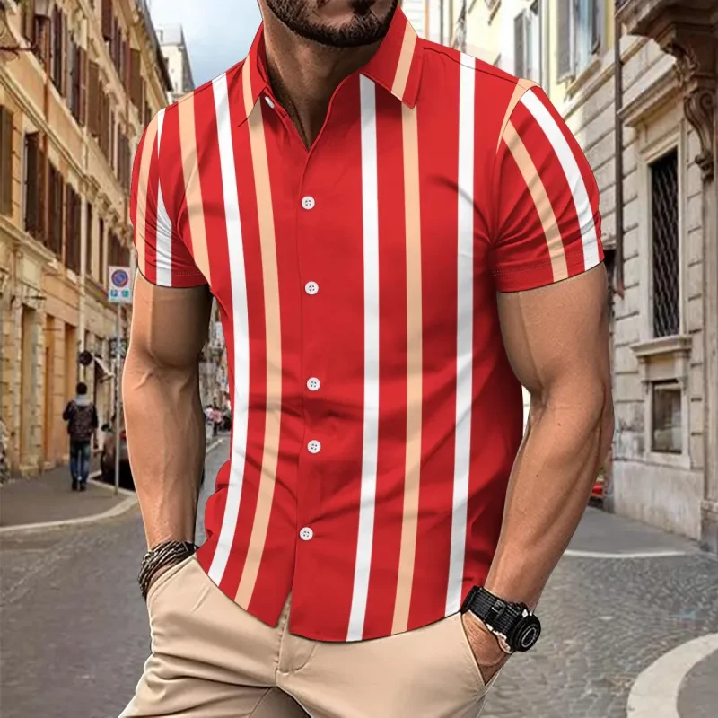 Camisa informal de manga corta con estampado de rayas para hombre