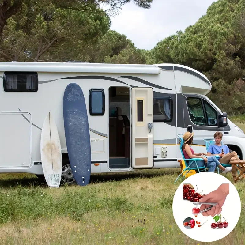 Descorazonador de cerezas reutilizable prensado a mano - Descorazonador de frutas multifuncional, herramienta para acampar al aire libre en autocaravanas