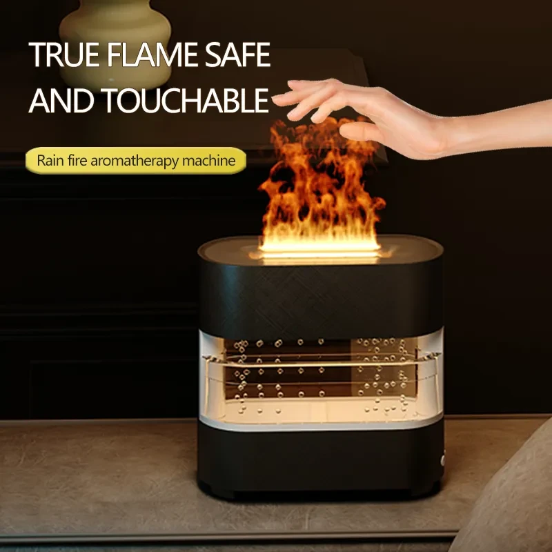 Humidificador Rain Cloud Fire 2024: difusor de agua por goteo y aroma de llama de fuego