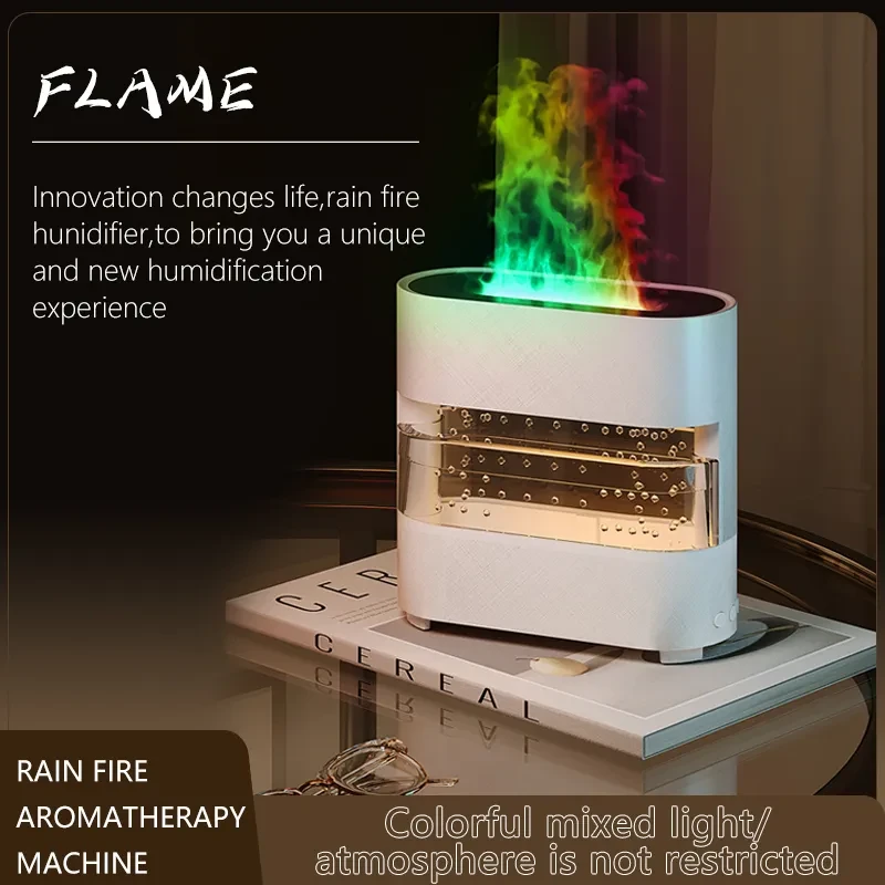 Humidificador Rain Cloud Fire 2024: difusor de agua por goteo y aroma de llama de fuego