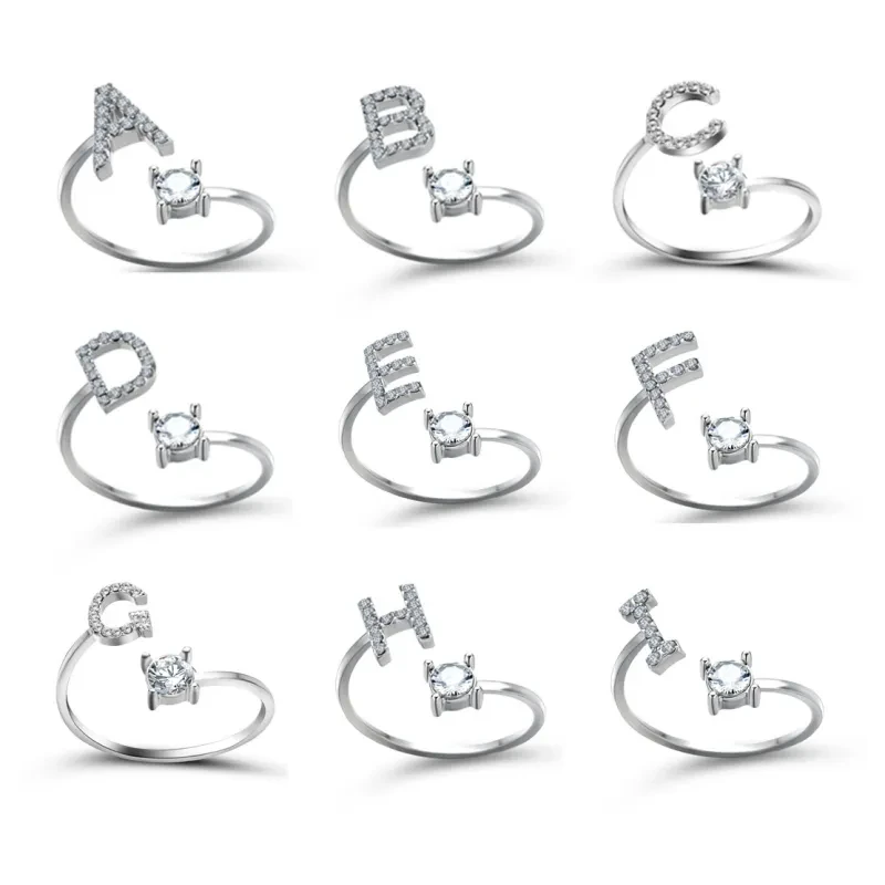 Anillo ajustable con 26 iniciales para mujer, nuevo diseño