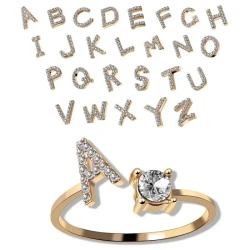 Anillo ajustable con 26 iniciales para mujer, nuevo diseño