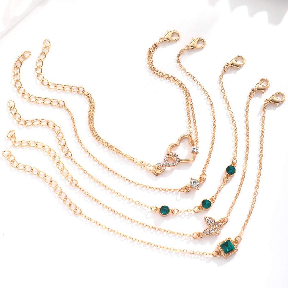 Conjunto de 5 pulseras bohemias de cristal verde para mujer