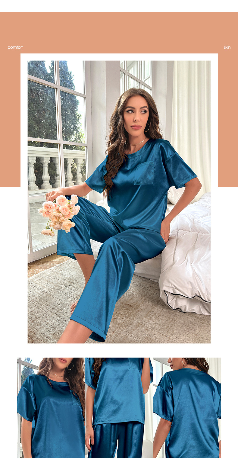 Pijama de seda helada para mujer, pantalones de verano de manga corta