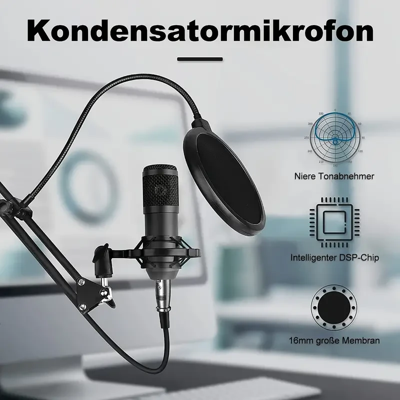 Paquete completo de estudio de podcasting: micrófono BM800 con tarjeta de sonido V8