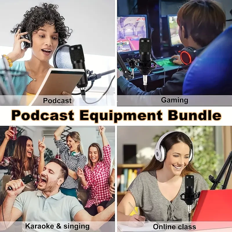 Paquete completo de estudio de podcasting: micrófono BM800 con tarjeta de sonido V8