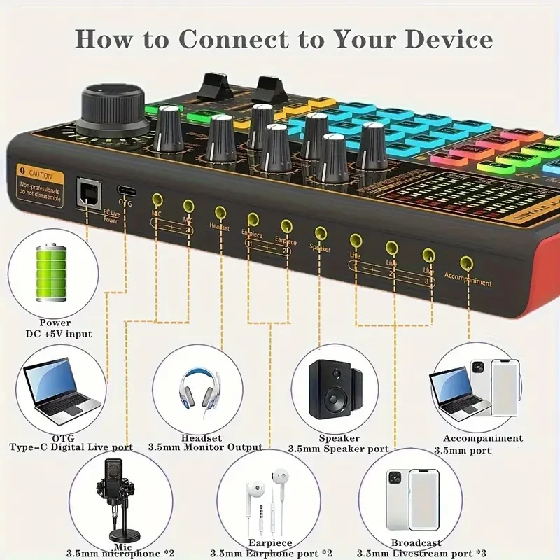 Mesa mezcladora de sonido K300: cambiador de voz con luz LED y múltiples efectos de sonido