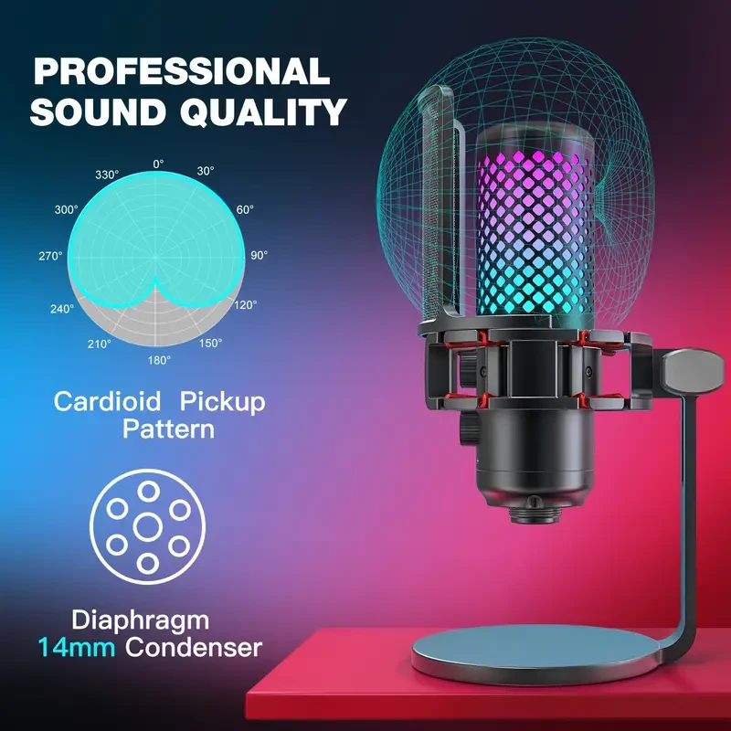 Micrófono USB para juegos ZealSound: silenciamiento rápido, indicador RGB y filtro antipop