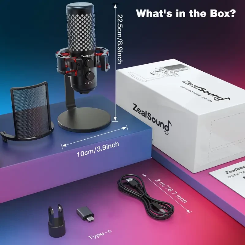 Micrófono USB para juegos ZealSound: silenciamiento rápido, indicador RGB y filtro antipop