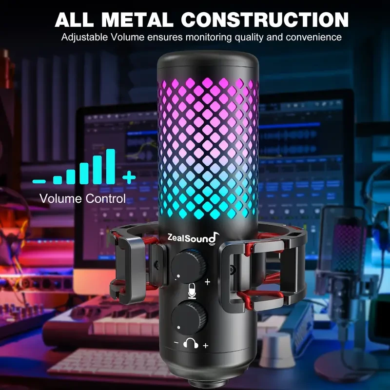 Micrófono USB para juegos ZealSound: silenciamiento rápido, indicador RGB y filtro antipop