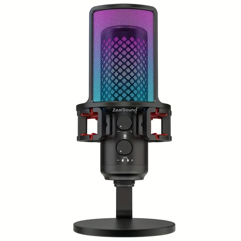 Micrófono USB para juegos ZealSound: silenciamiento rápido, indicador RGB y filtro antipop