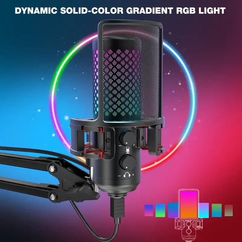 Micrófono USB para juegos ZealSound: silenciamiento rápido, indicador RGB y filtro antipop