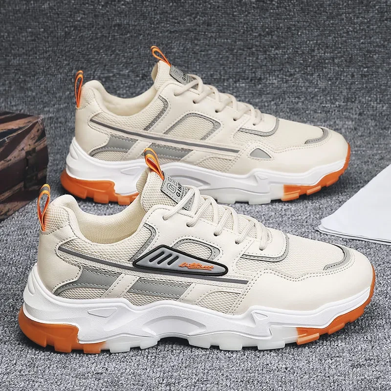 Zapatillas de malla con cordones en blanco y negro para hombre