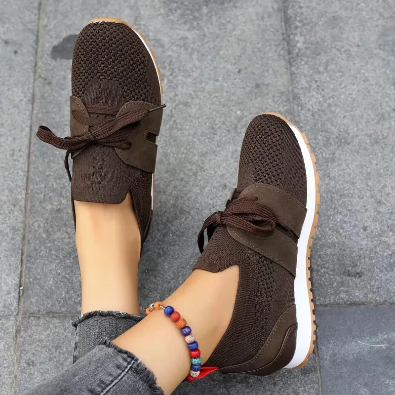 Zapatos planos casuales de malla con cordones para mujer