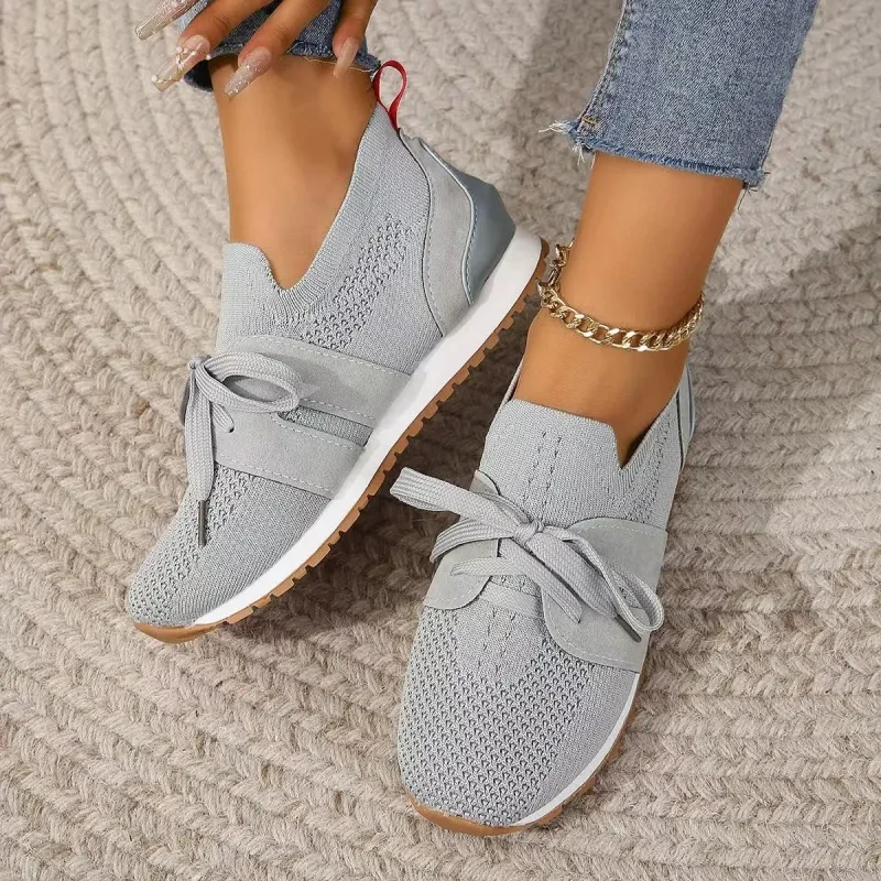 Zapatos planos casuales de malla con cordones para mujer