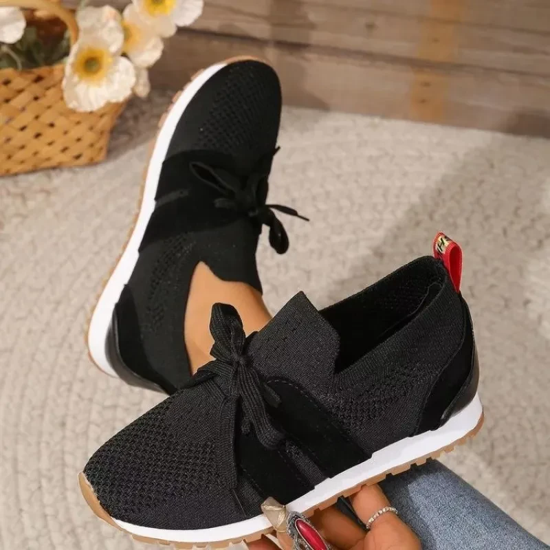 Zapatos planos casuales de malla con cordones para mujer