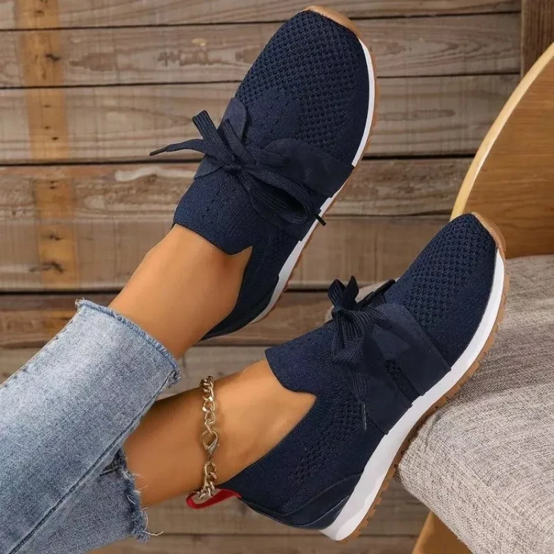 Zapatos planos casuales de malla con cordones para mujer