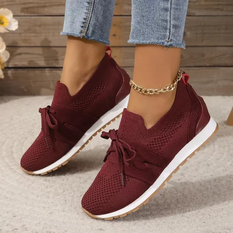 Zapatos planos casuales de malla con cordones para mujer