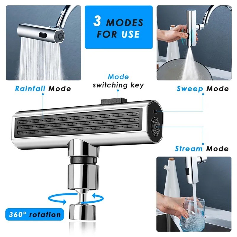 Grifo de cocina giratorio universal con burbujeador en cascada