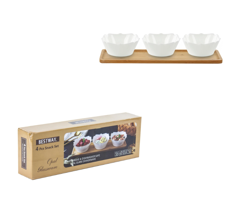 Juego de vajilla de cristal opalino para aperitivos (4 piezas)