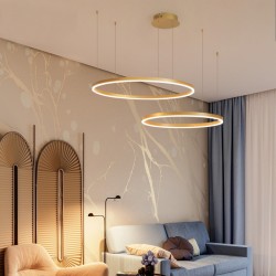 Lámpara de araña LED moderna 2023 - Lámpara de techo con anillos cepillados (dorado y café)