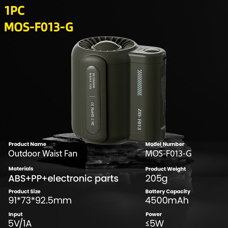 Ventilador portátil - Mini ventilador de cintura recargable de 4500 mAh con 3 velocidades y clip para cinturón