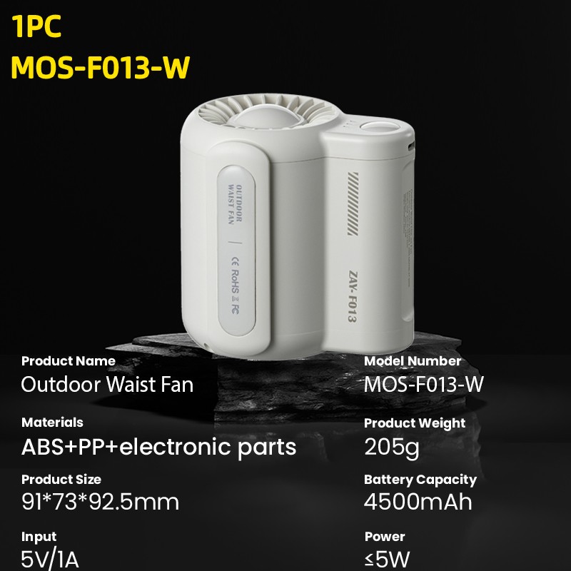 Ventilador portátil - Mini ventilador de cintura recargable de 4500 mAh con 3 velocidades y clip para cinturón