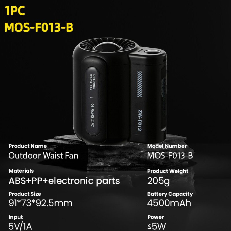 Ventilador portátil - Mini ventilador de cintura recargable de 4500 mAh con 3 velocidades y clip para cinturón