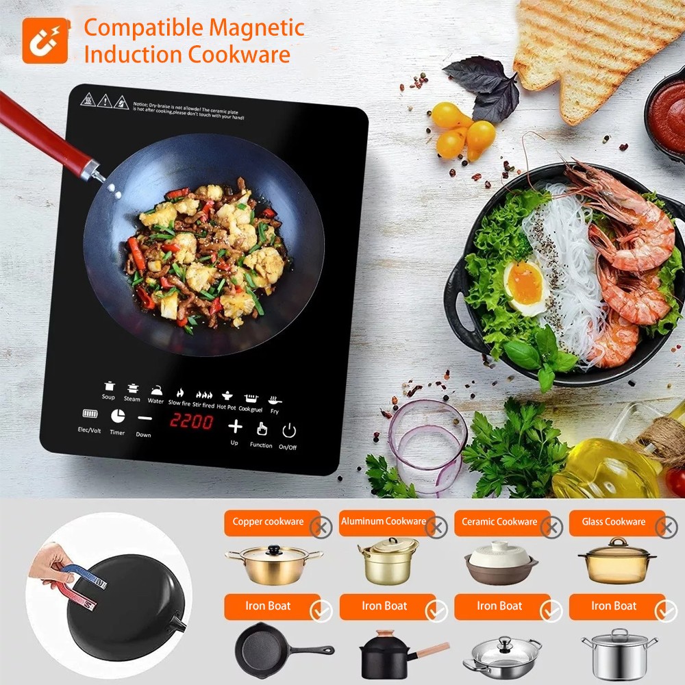 Cocina de inducción inteligente de bajo consumo US110V/2200W - Uso doméstico y exterior