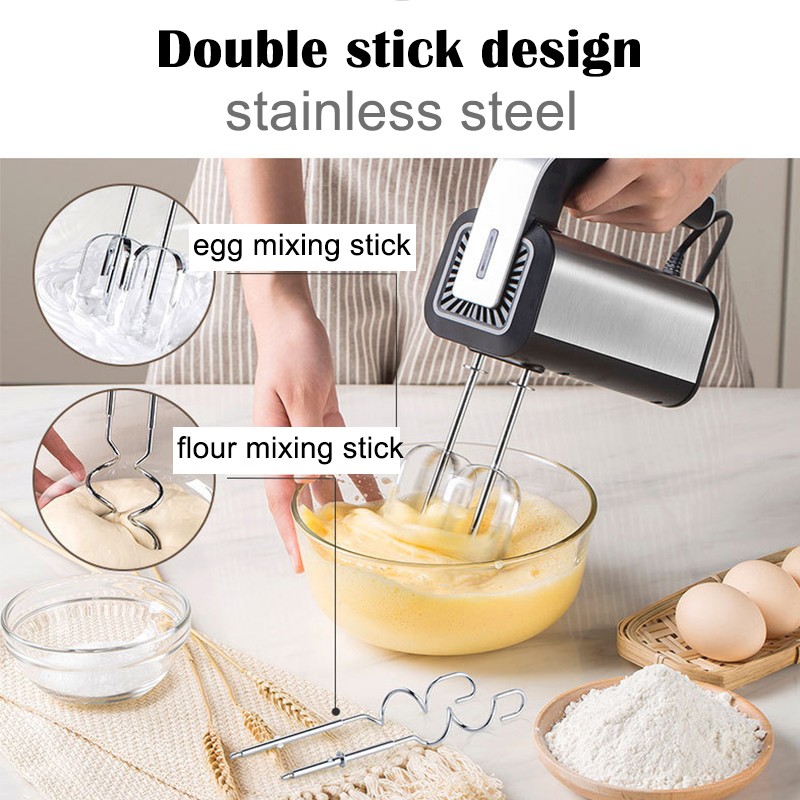 Batidora de huevos eléctrica - Mini batidora de acero inoxidable para crema batida y harina