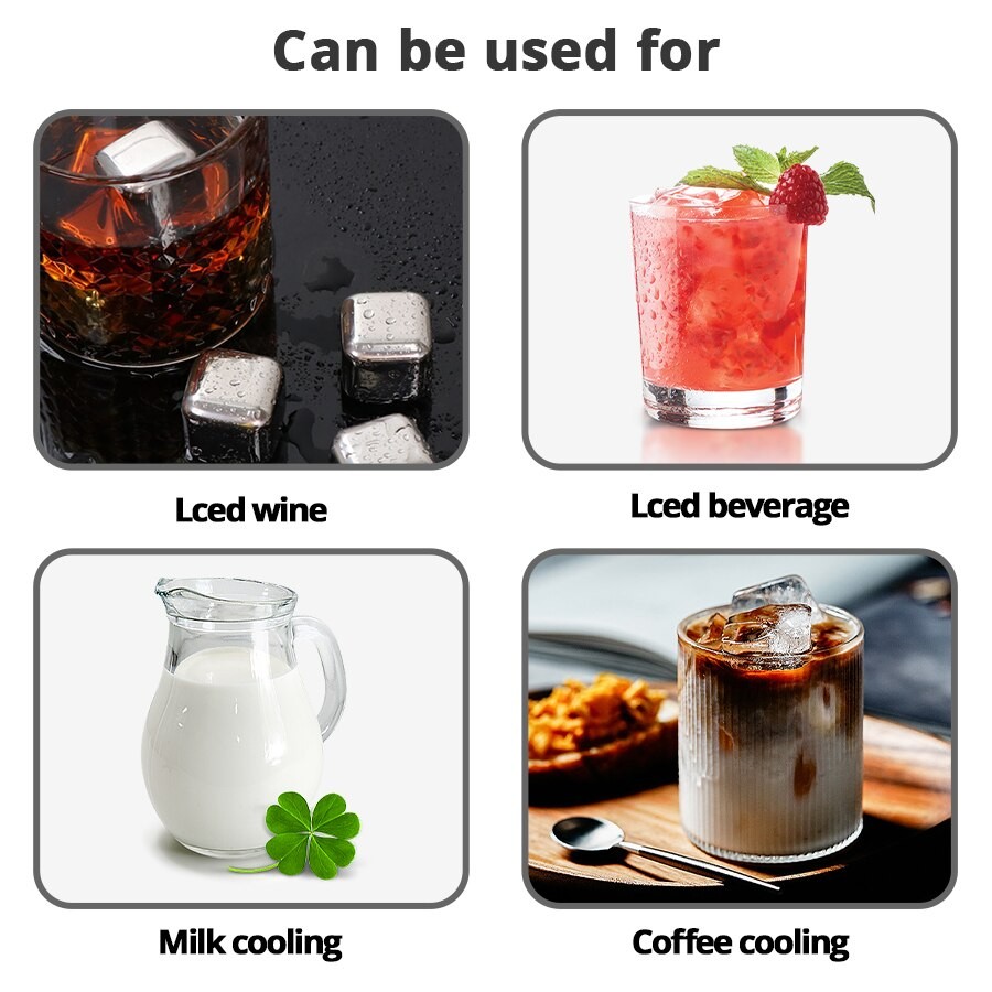 Juego de 6 cubitos de hielo para whisky con pinzas de silicona y bandejas de cubitos de hielo - Cubitos de hielo reutilizables de acero inoxidable