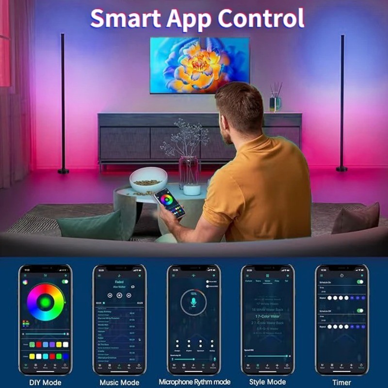 Lámpara de pie RGB inteligente con sincronización musical: iluminación ambiental moderna