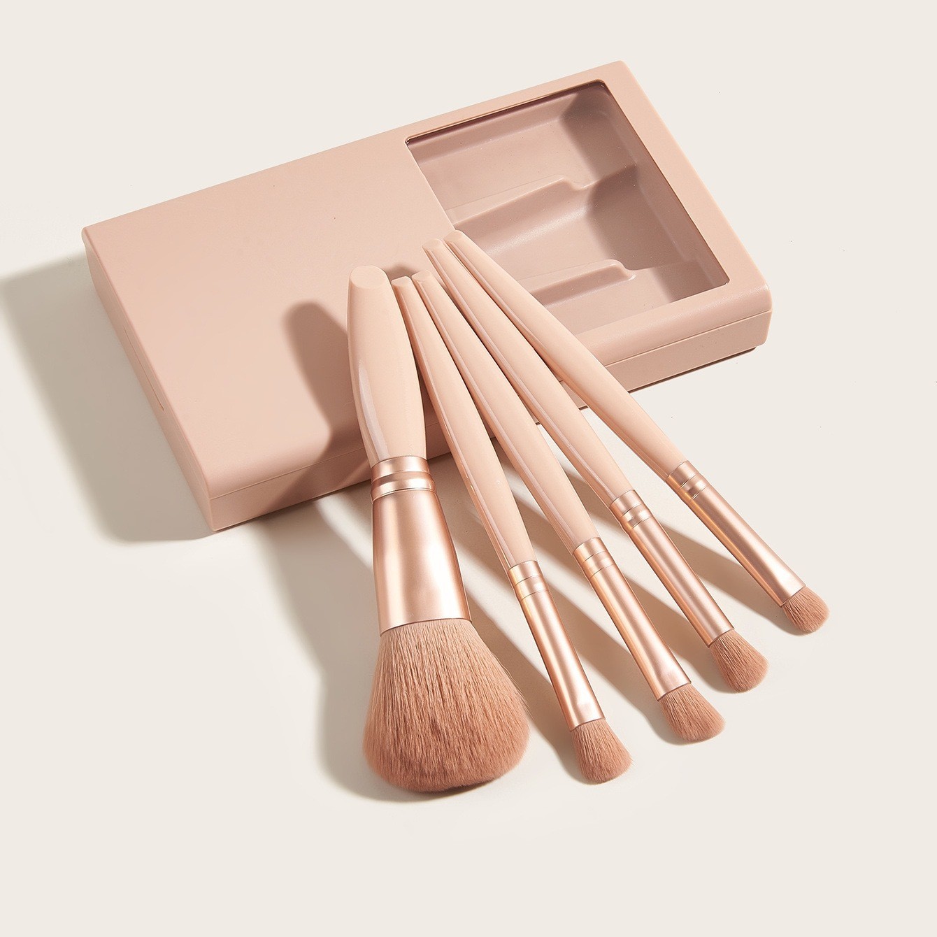 Juego de 5 brochas y espejo de maquillaje de viaje