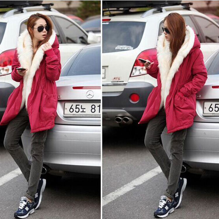Abrigo de invierno grueso para mujer, chaqueta ajustada con cuello de piel y plumón.