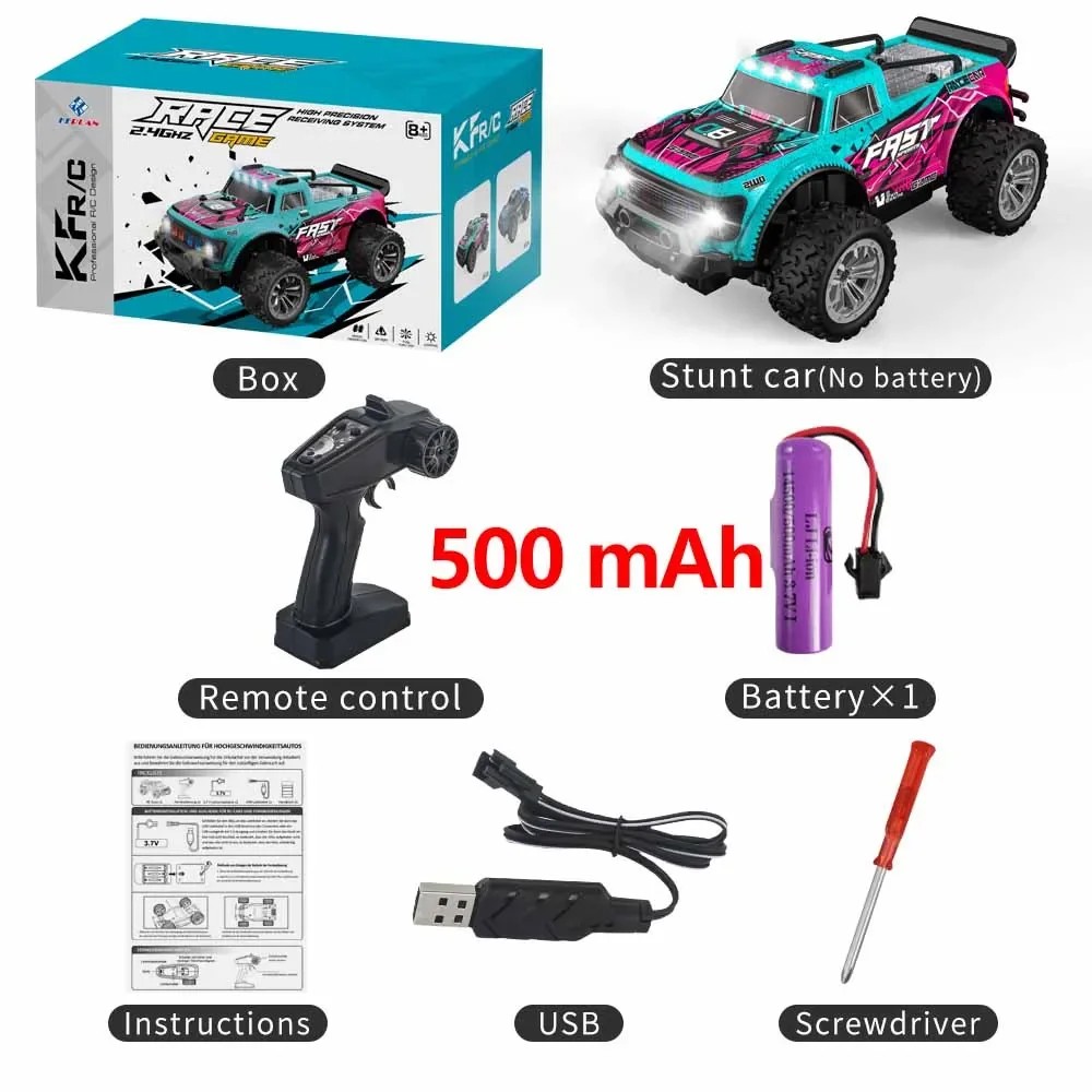 Coche todoterreno teledirigido de alta velocidad, escala 1:16, tracción en dos ruedas y luz LED