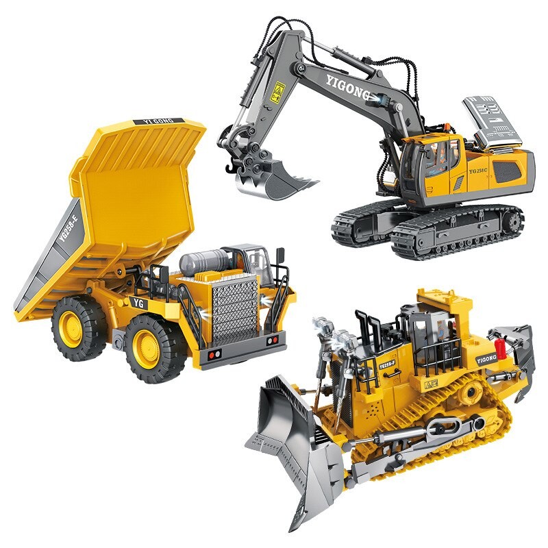 Vehículos de construcción de juguete RC: excavadoras, camiones volquete y topadoras a control remoto