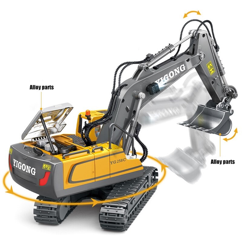 Vehículos de construcción de juguete RC: excavadoras, camiones volquete y topadoras a control remoto