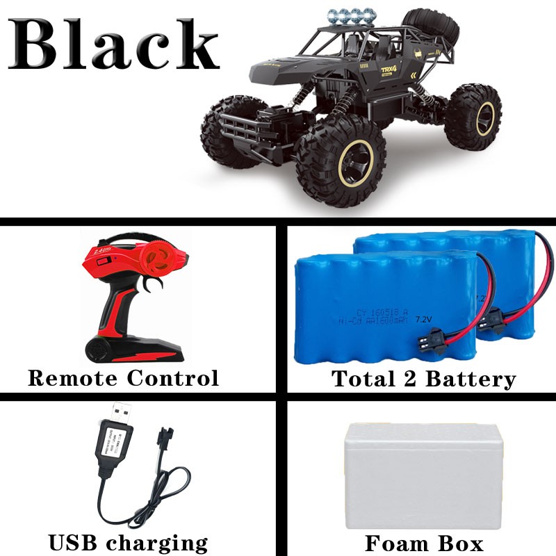 Coche RC 4x4 con luces LED, escala 1:12/1:16 - Buggy todoterreno y camión de control