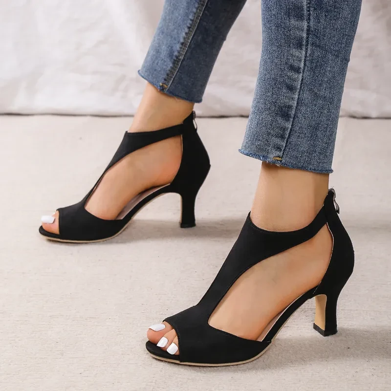 Sandalias de tacón alto con cremallera y diseño de pico de pez para mujer