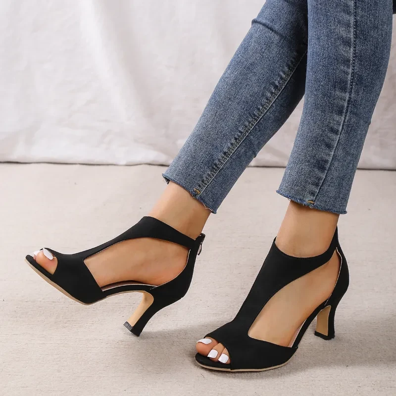 Sandalias de tacón alto con cremallera y diseño de pico de pez para mujer