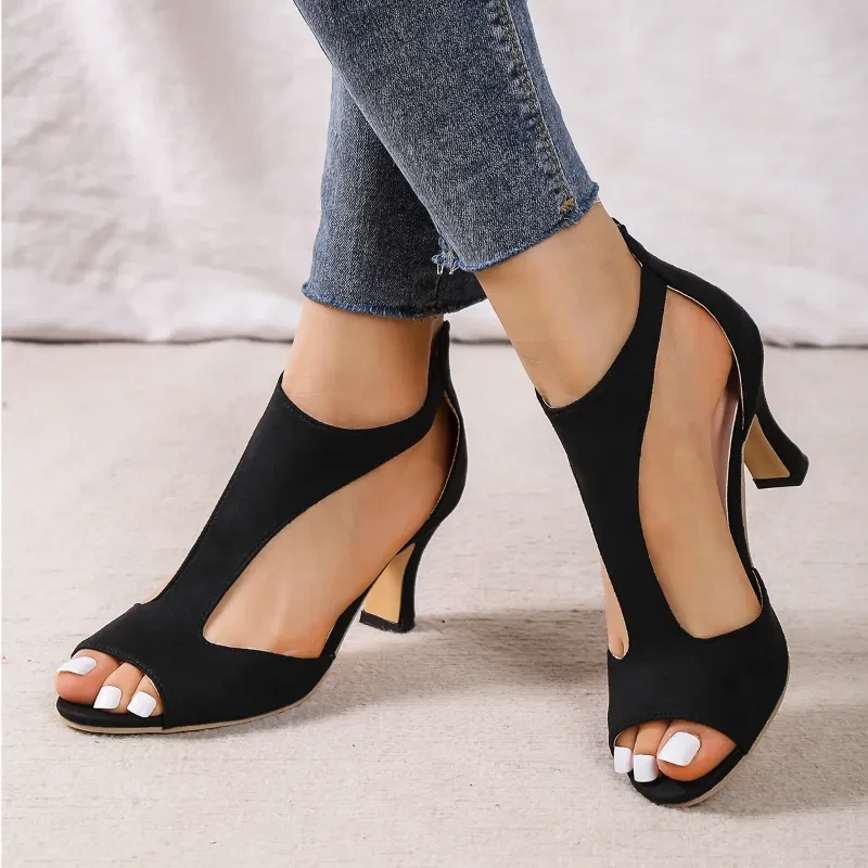 Sandalias de tacón alto con cremallera y diseño de pico de pez para mujer