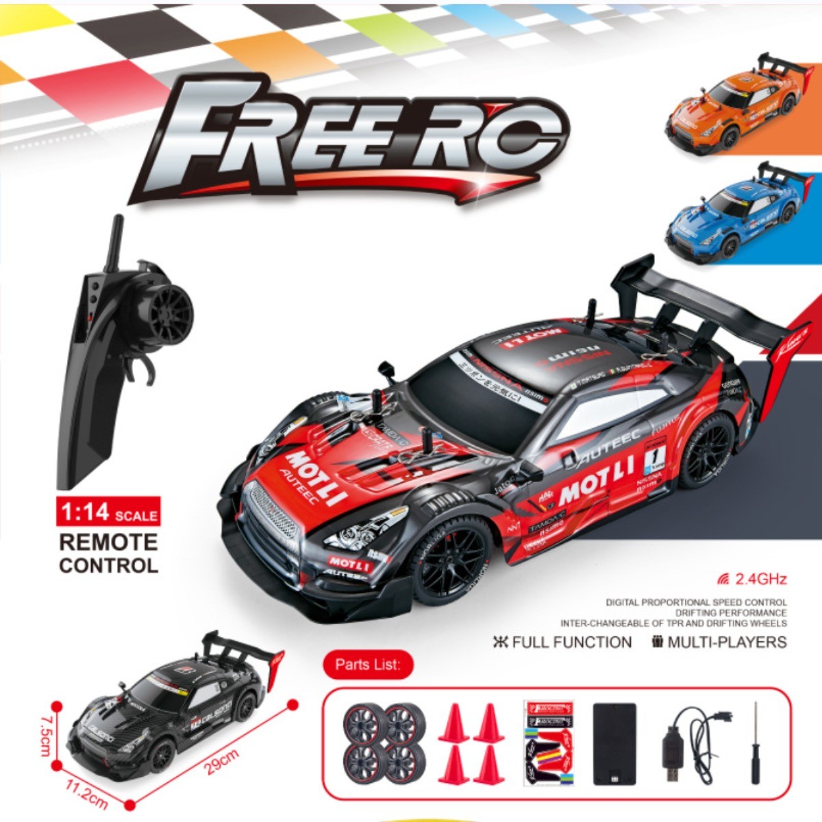 Coche de carreras RC GTR Drift: todoterreno con tracción en las cuatro ruedas y control remoto