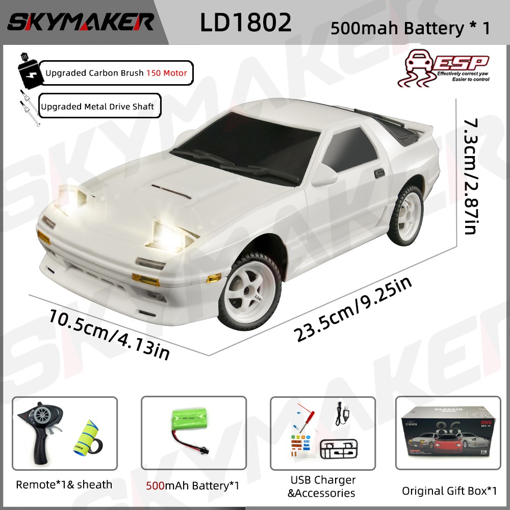 Coche de derrape RC modelo AE86 RX-7 FC 1:18 - Control remoto 2.4G con giroscopio ESP y LED