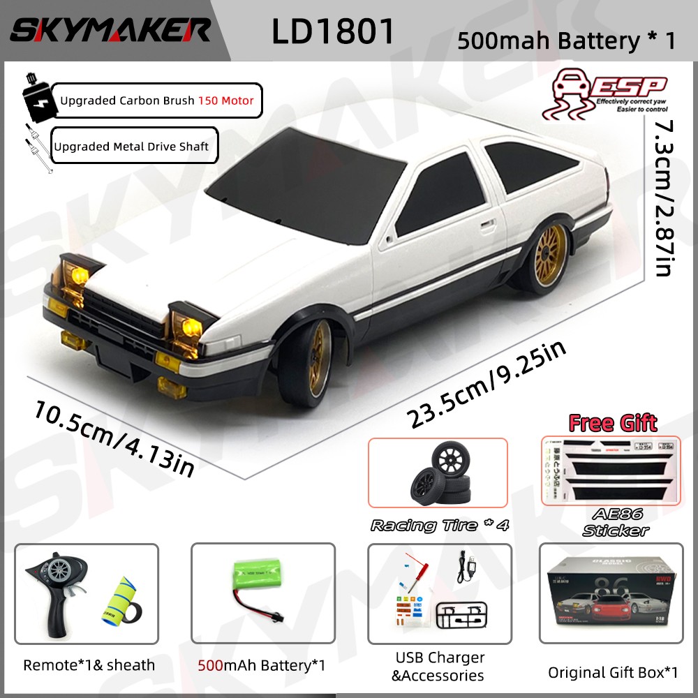 Coche de derrape RC modelo AE86 RX-7 FC 1:18 - Control remoto 2.4G con giroscopio ESP y LED