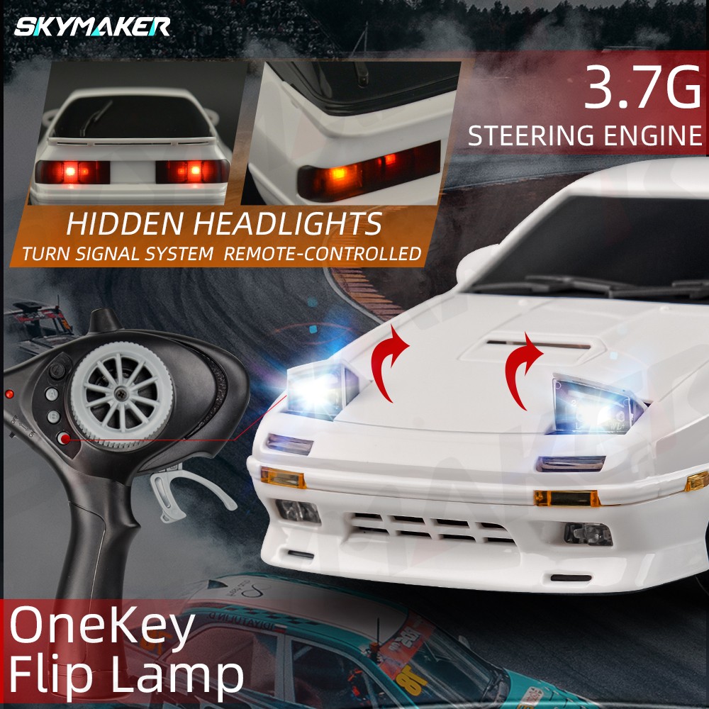 Coche de derrape RC modelo AE86 RX-7 FC 1:18 - Control remoto 2.4G con giroscopio ESP y LED