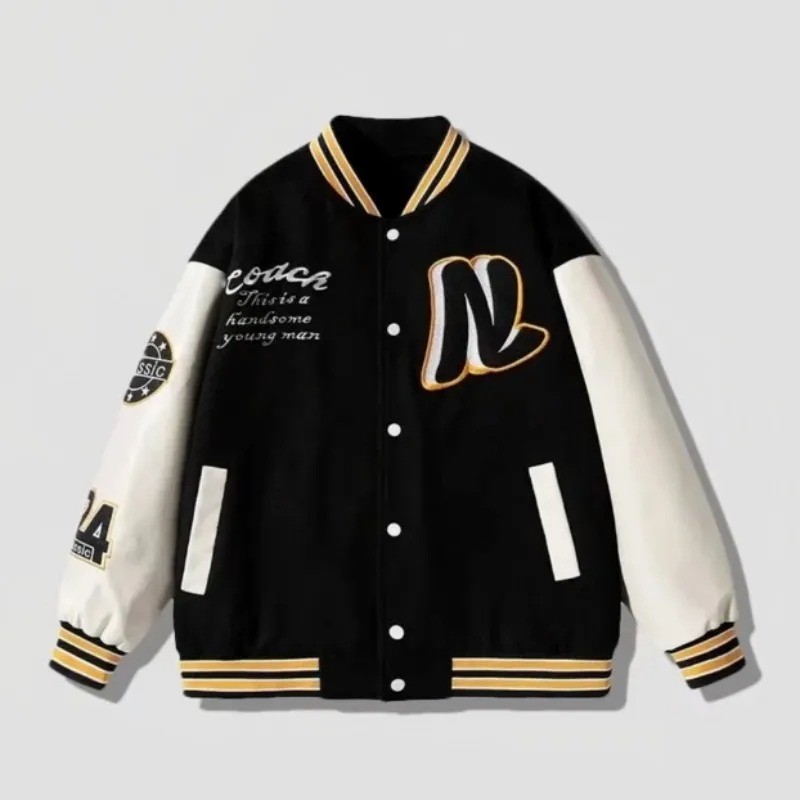 Chaqueta de béisbol bordada con letras de calle para hombre
