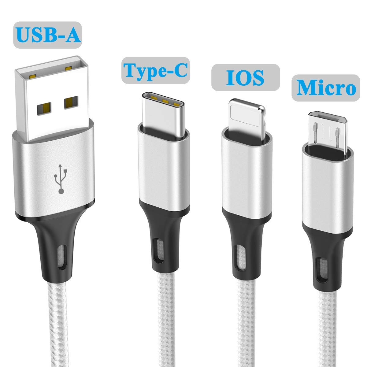Cable cargador multi-USB 3 en 1: conectores tipo C y micro USB