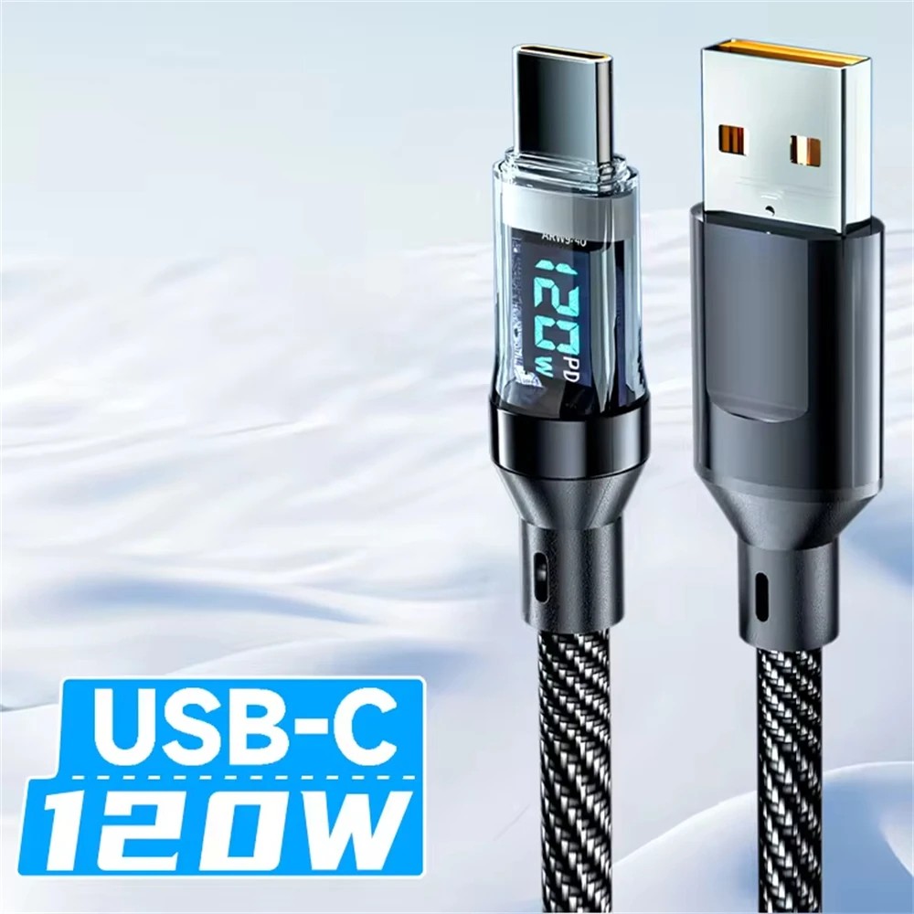 Cable USB tipo C de carga rápida con pantalla digital LED de 120 W de NNBILI