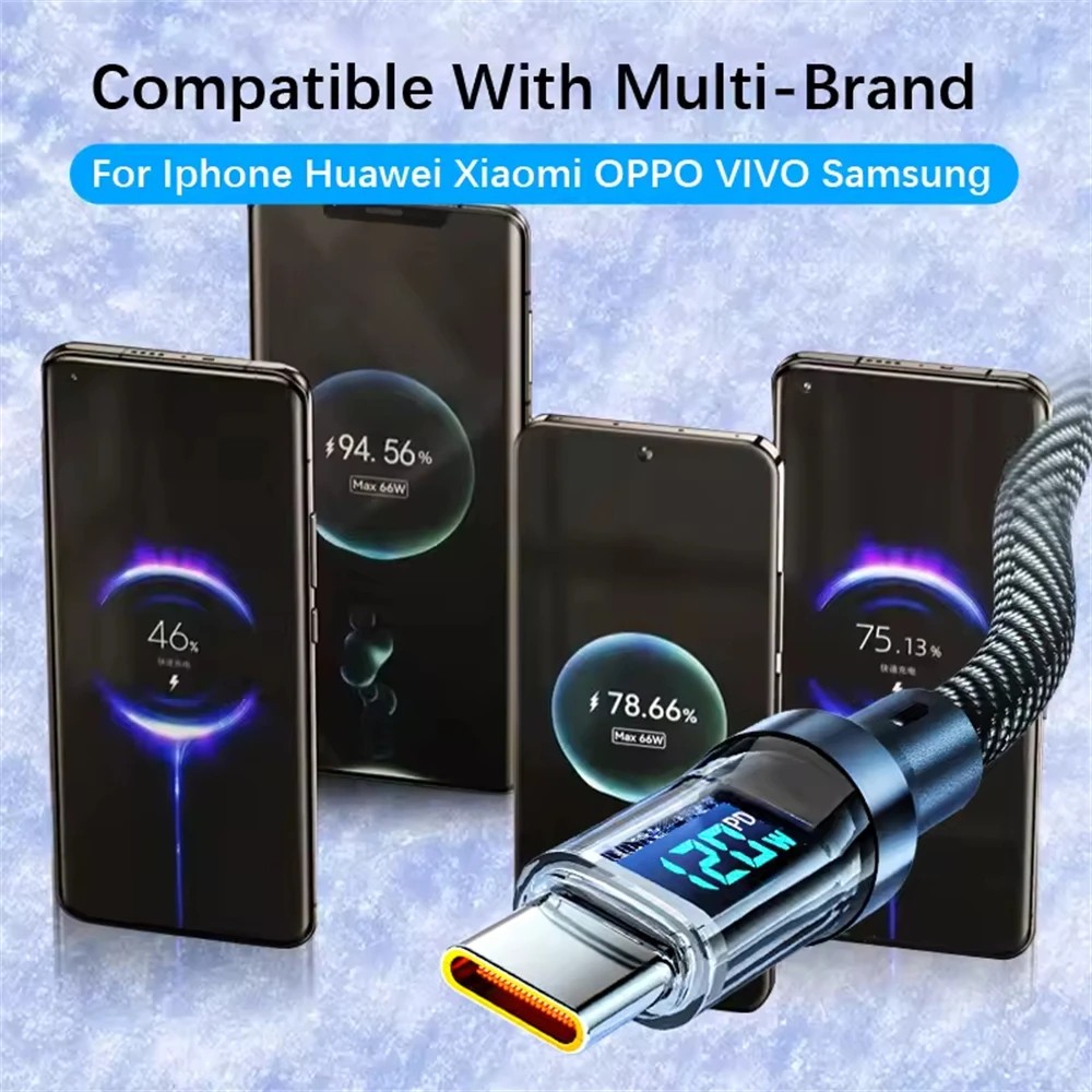 Cable USB tipo C de carga rápida con pantalla digital LED de 120 W de NNBILI