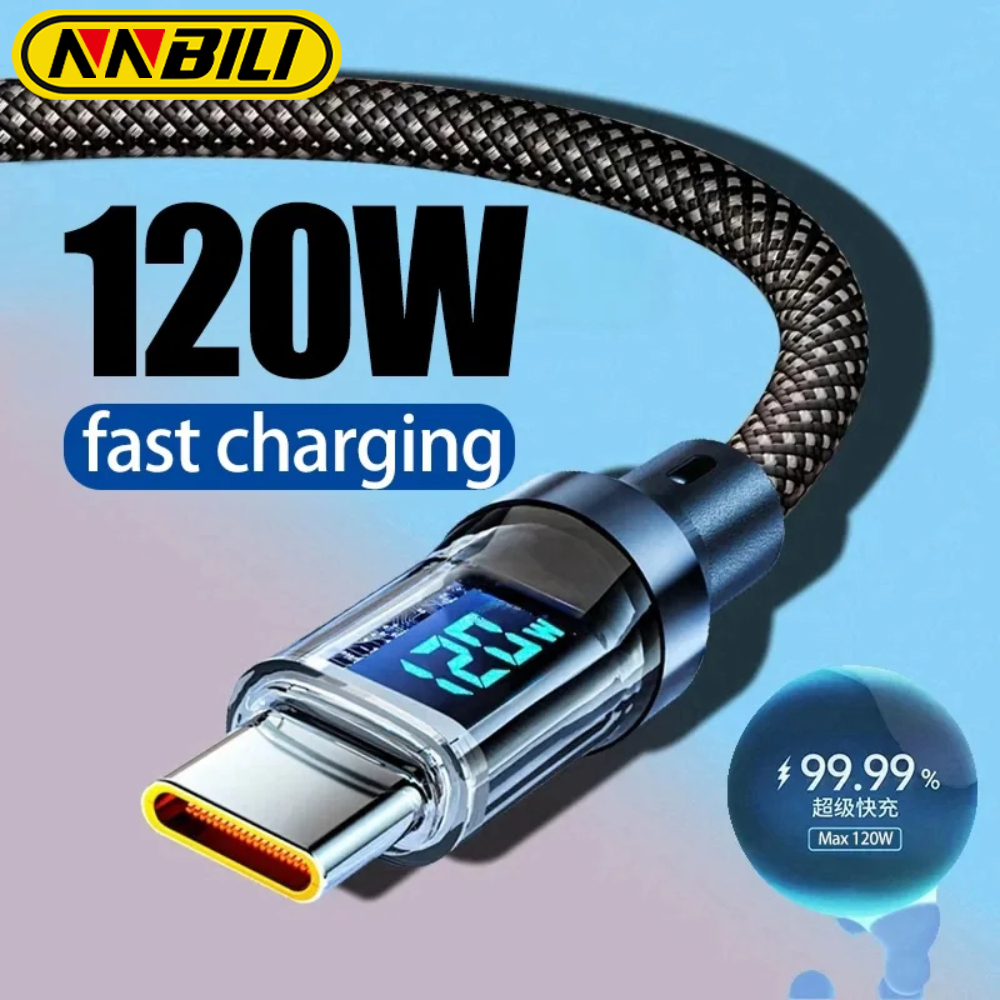 Cable USB tipo C de carga rápida con pantalla digital LED de 120 W de NNBILI